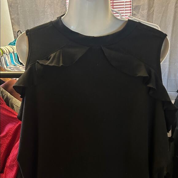 Ten Sixty Sherman Black Ruffle Cold Shoulder Top - Picture 5 of 6